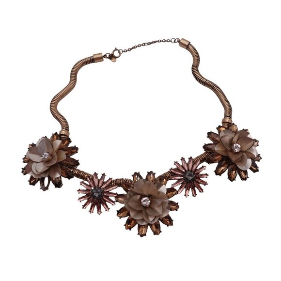 Ann Taylor Rhinestone Statement Flower Necklace Rose Gold Rhinestones Y2K - Picture 1 of 8